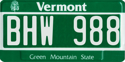 VT license plate BHW988
