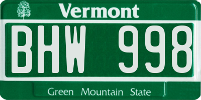 VT license plate BHW998