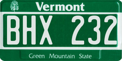 VT license plate BHX232