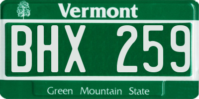 VT license plate BHX259