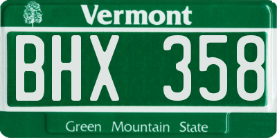 VT license plate BHX358