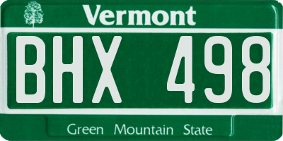 VT license plate BHX498
