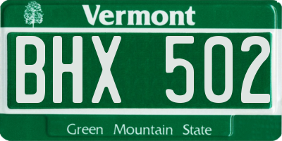 VT license plate BHX502