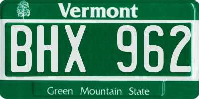 VT license plate BHX962