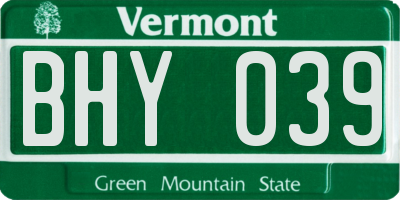 VT license plate BHY039
