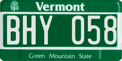 VT license plate BHY058
