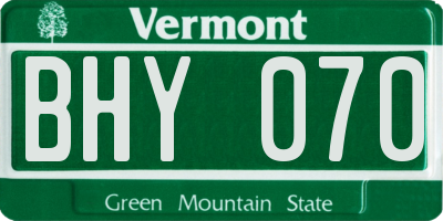 VT license plate BHY070