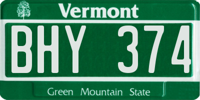 VT license plate BHY374