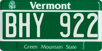 VT license plate BHY922