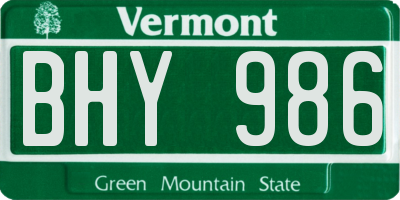 VT license plate BHY986
