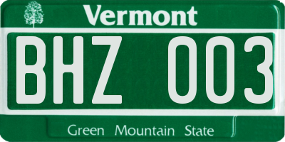 VT license plate BHZ003