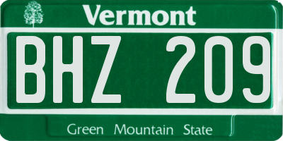 VT license plate BHZ209