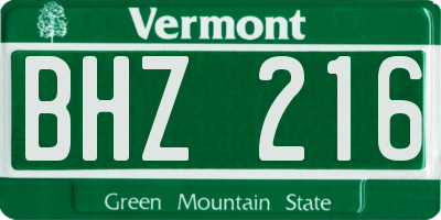 VT license plate BHZ216