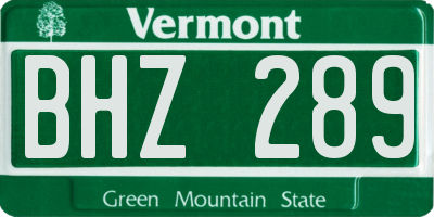 VT license plate BHZ289