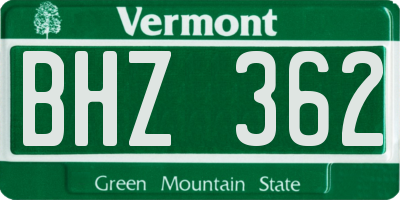 VT license plate BHZ362