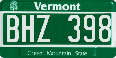 VT license plate BHZ398