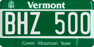 VT license plate BHZ500