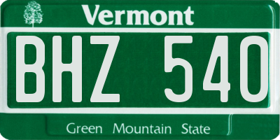 VT license plate BHZ540