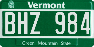 VT license plate BHZ984