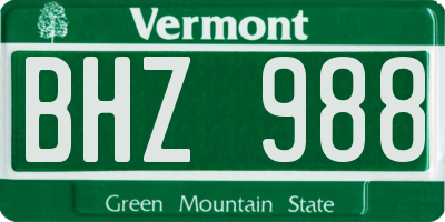 VT license plate BHZ988