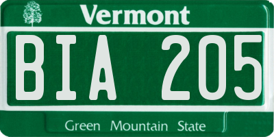 VT license plate BIA205