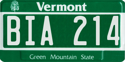 VT license plate BIA214