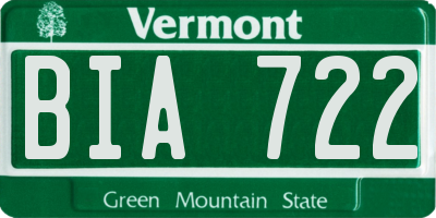 VT license plate BIA722