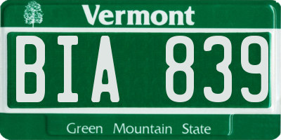 VT license plate BIA839