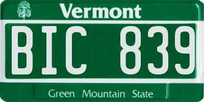 VT license plate BIC839