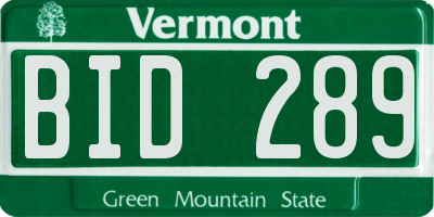 VT license plate BID289