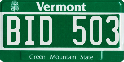 VT license plate BID503