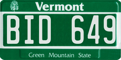 VT license plate BID649