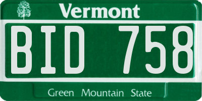 VT license plate BID758