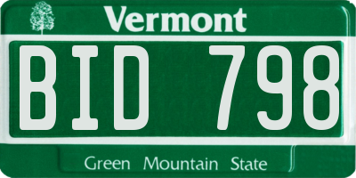 VT license plate BID798
