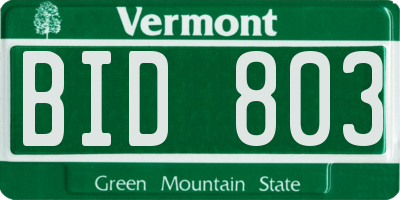 VT license plate BID803