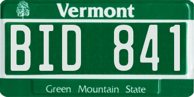 VT license plate BID841