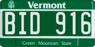 VT license plate BID916