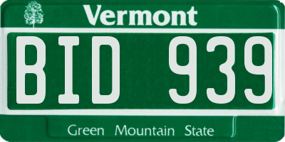 VT license plate BID939