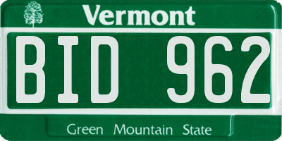 VT license plate BID962