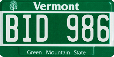VT license plate BID986