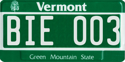 VT license plate BIE003
