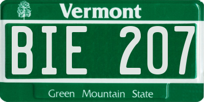 VT license plate BIE207
