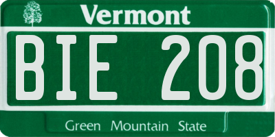 VT license plate BIE208