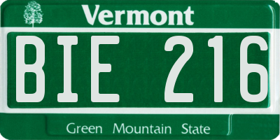 VT license plate BIE216