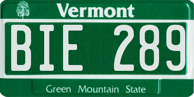 VT license plate BIE289