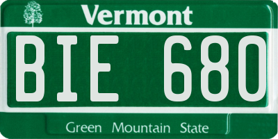 VT license plate BIE680