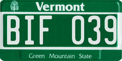 VT license plate BIF039