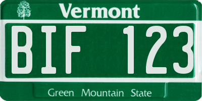 VT license plate BIF123