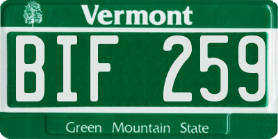 VT license plate BIF259