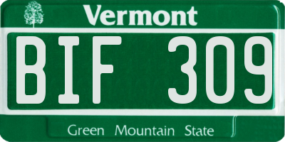 VT license plate BIF309